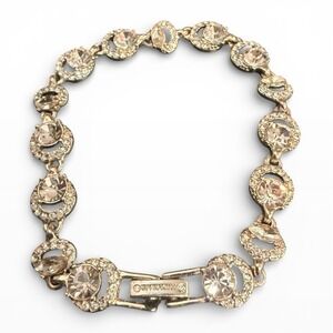 Vintage Givenchy Champagne Gold Crystal Link Bracelet 7.25" Signed